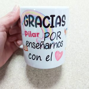 Tazas seño gracias arcoiris