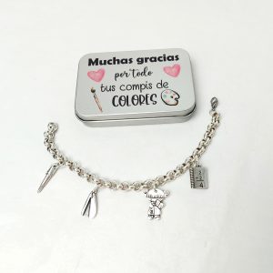 Pulsera baño plata. 4 Abalorios