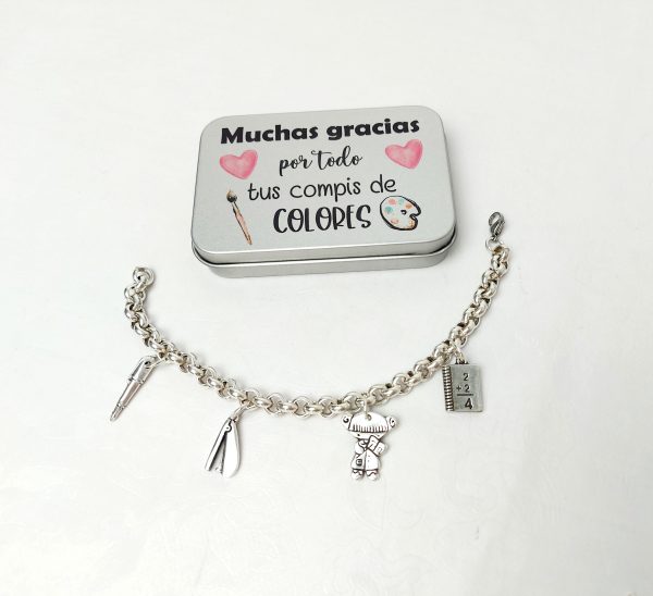 Pulsera baño plata. 4 Abalorios