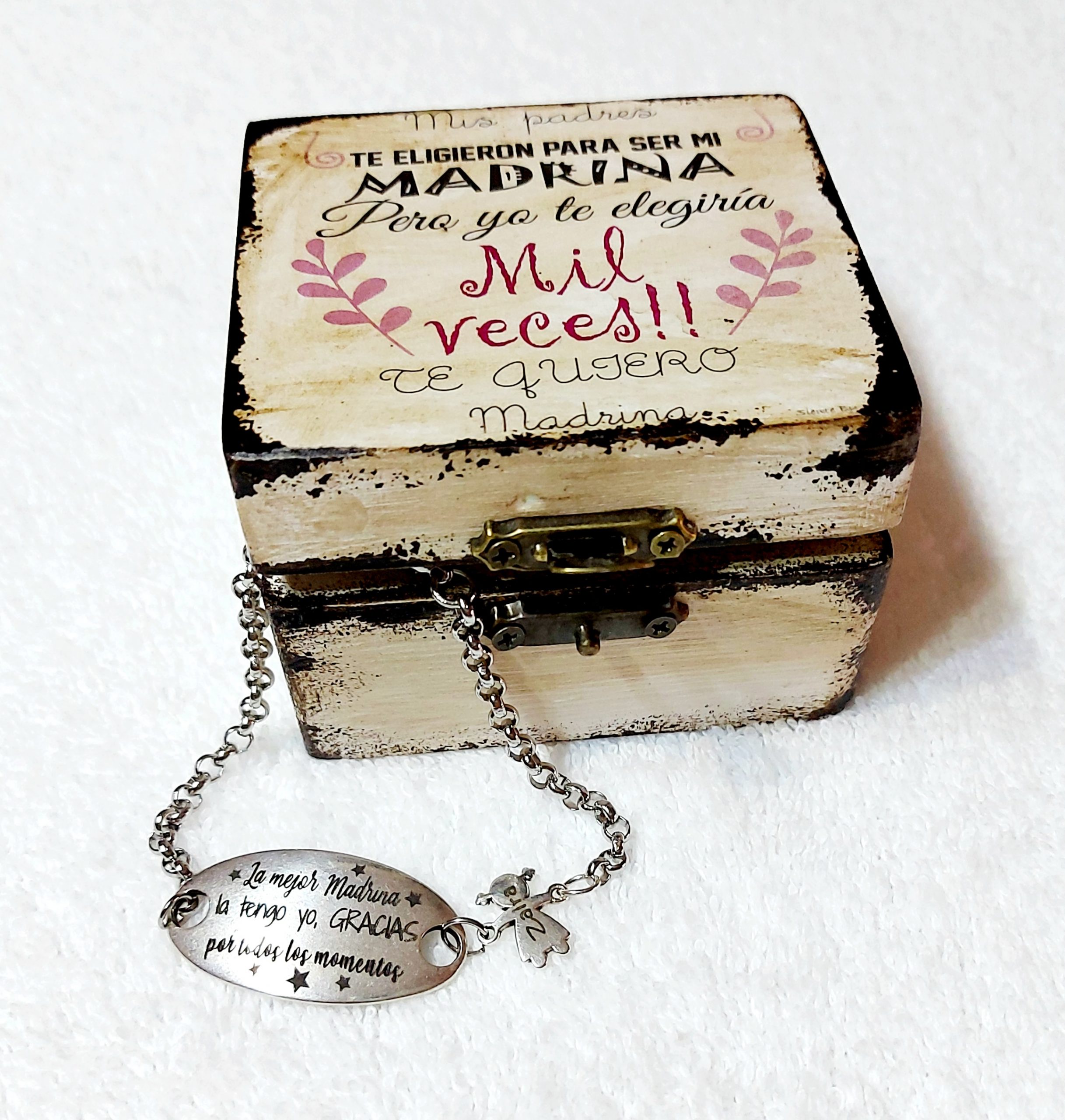 Pulsera ovalada madrina en caja de madera - Imagen 9