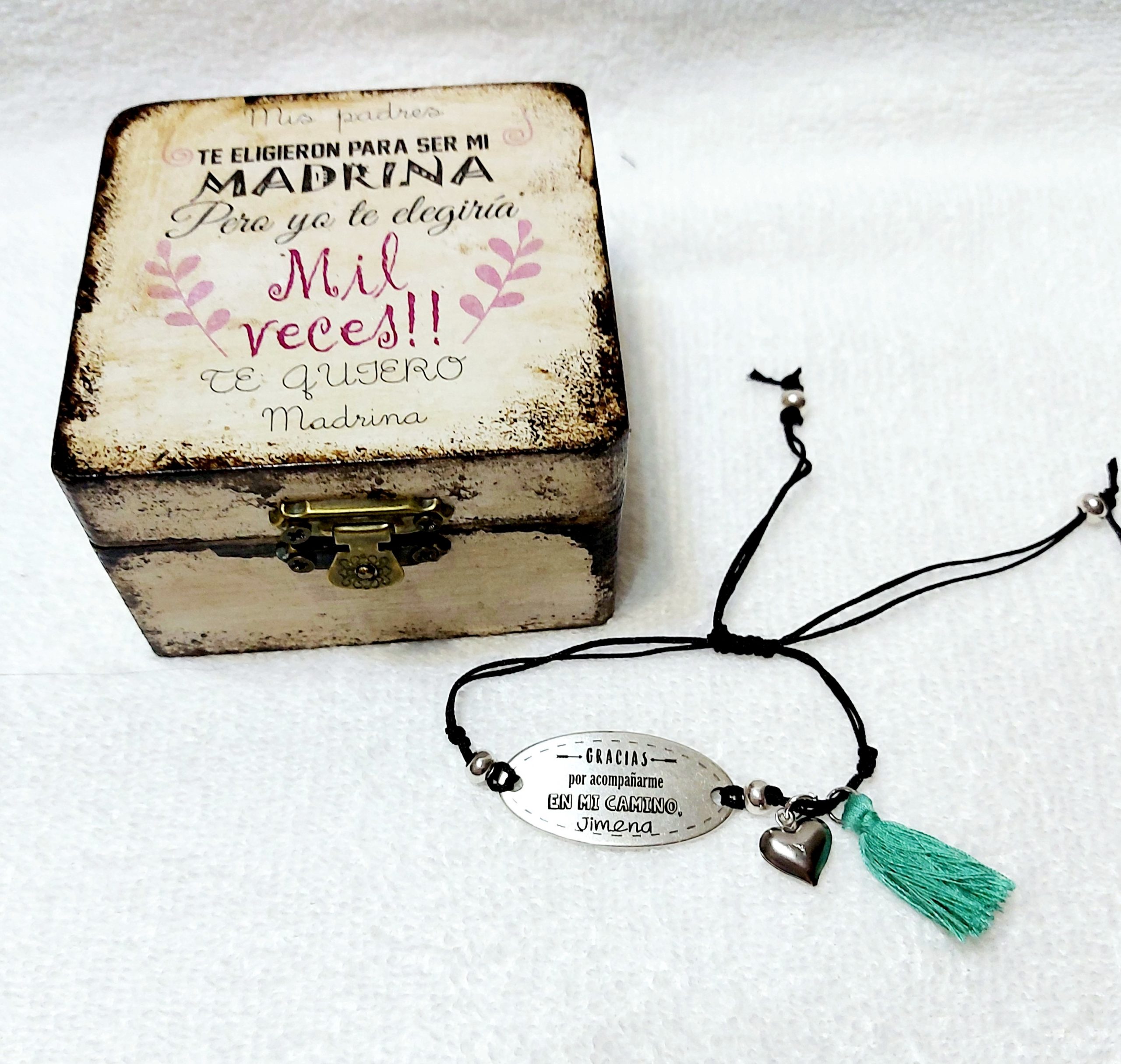Pulsera cordon fino negro en caja madera - Imagen 3