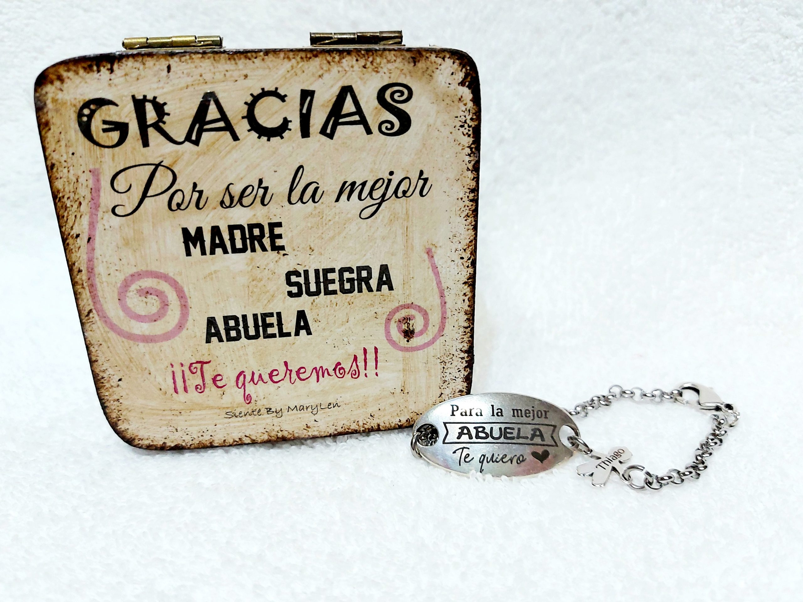 Pulsera ovalada madrina en caja de madera - Imagen 6