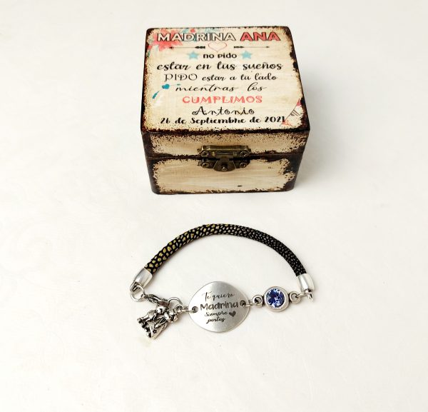 Pulsera cordón pez en caja de madera - Imagen 4