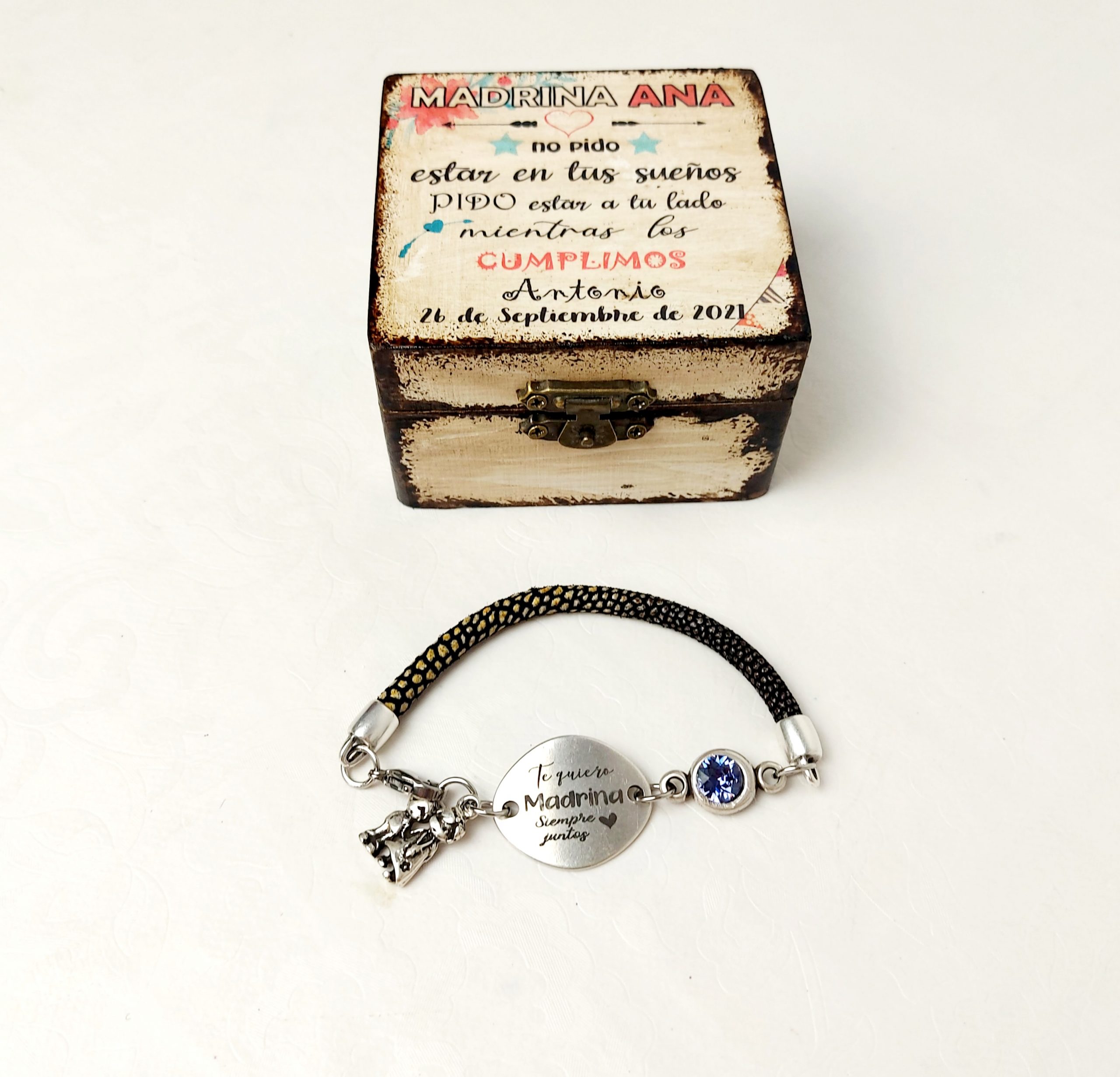 Pulsera cordón pez en caja de madera - Imagen 4