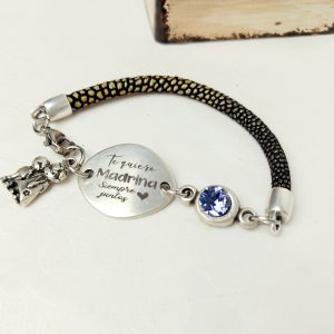 Pulsera cordón pez en caja de madera