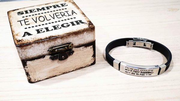 Pulsera padrino en caja madera - Imagen 3