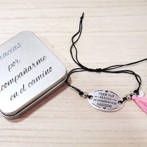 Pulsera cordon fino negro en caja metal