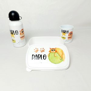 Conjunto  Gato, fiambrera, botella + taza