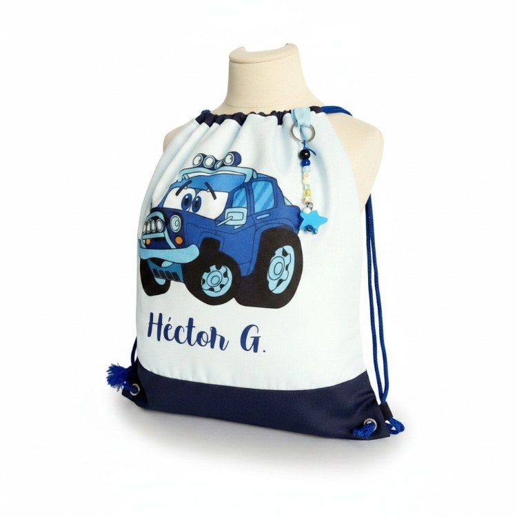 mochila tela coche azul