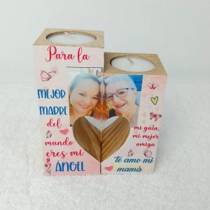 Porta velas madera corazón
