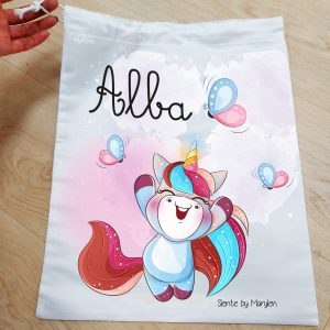 Bolsa desayuno unicornio mariposas