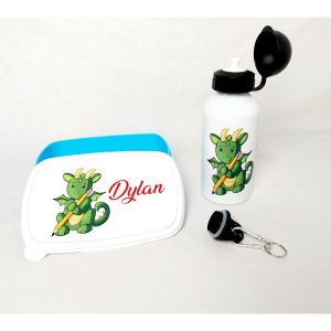 botella y fiambrera dinosaurio personalizado