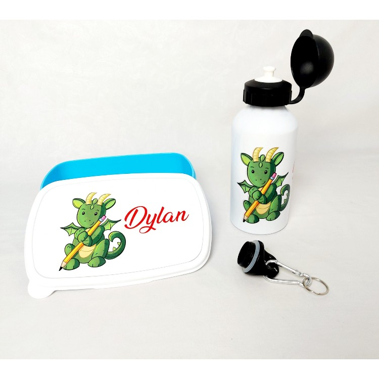 botella y fiambrera dinosaurio personalizado