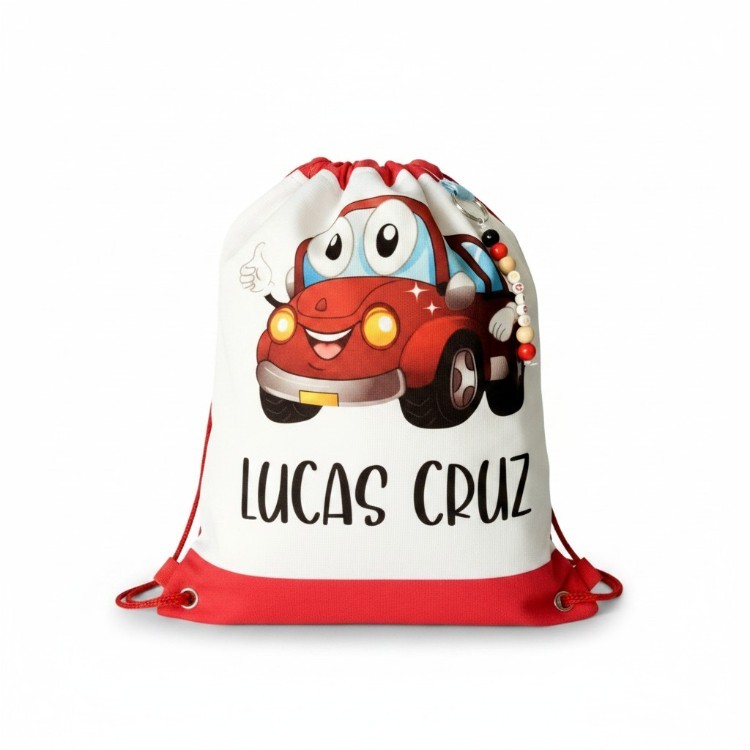 Mochila de tela coche rojo