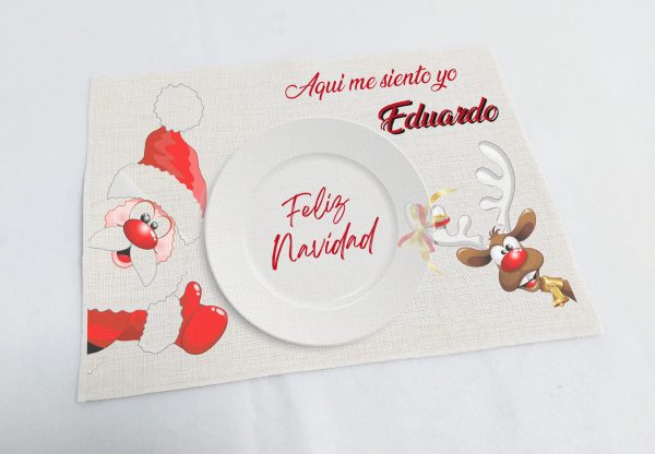 Mantel lino Papá Noel  y Reno