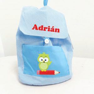 Mochila tela cuadritos azul
