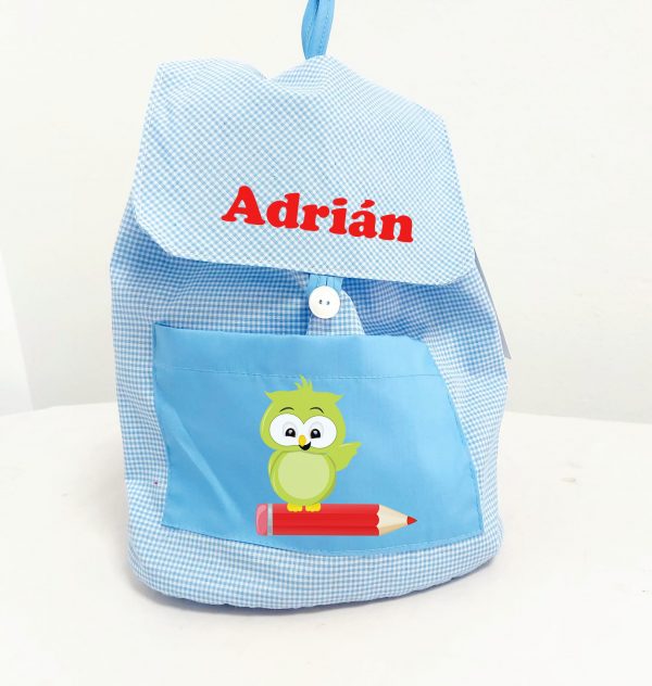 Mochila tela cuadritos azul