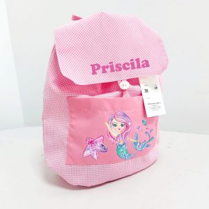 Mochila tela cuadritos rosa