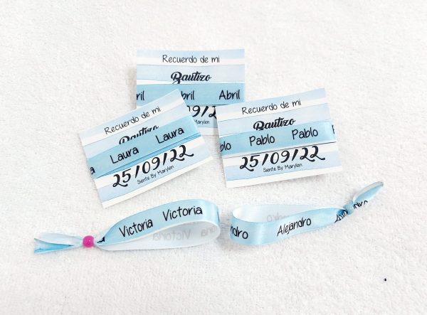 Pulseras tela nombre azul