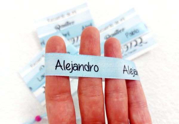 Pulseras tela nombre azul - Imagen 3