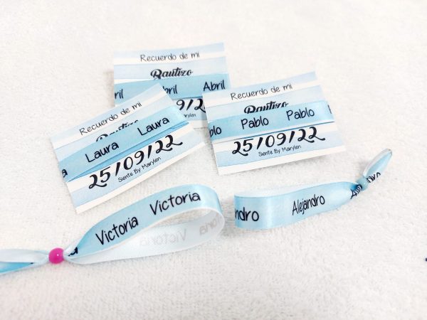 Pulseras tela nombre azul - Imagen 5