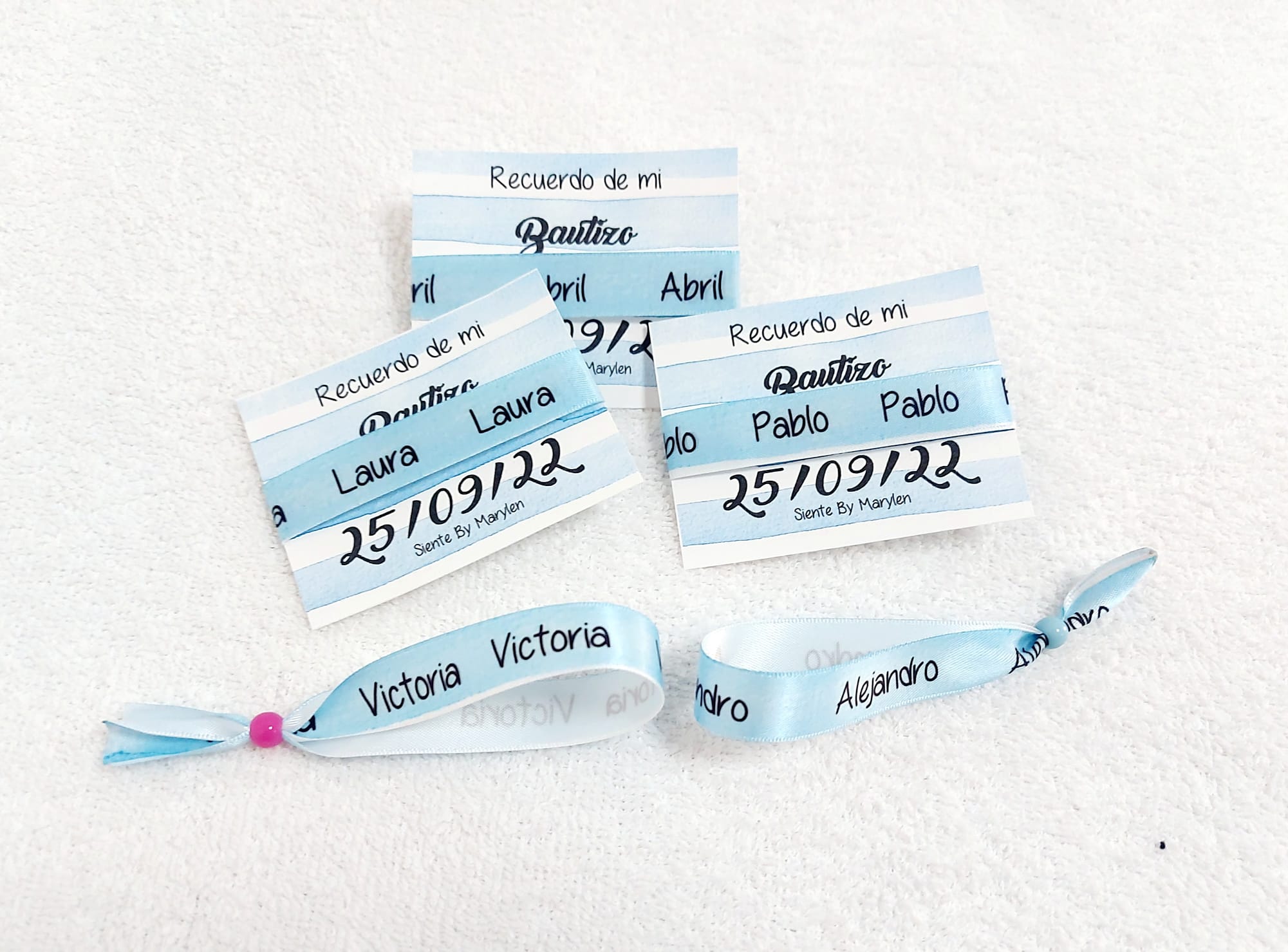 Pulseras tela nombre azul