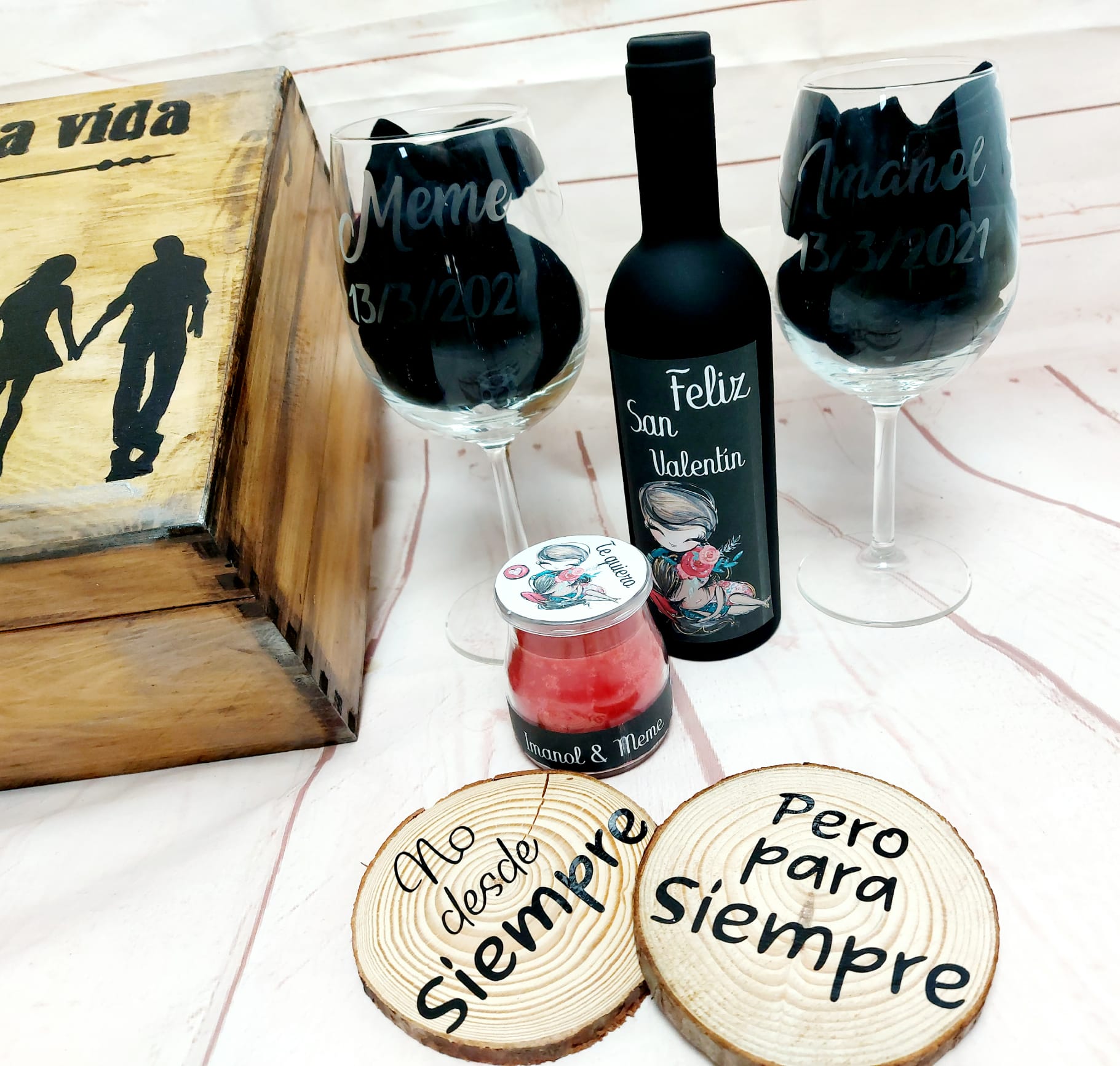 Pack copas en caja de madera - Imagen 2