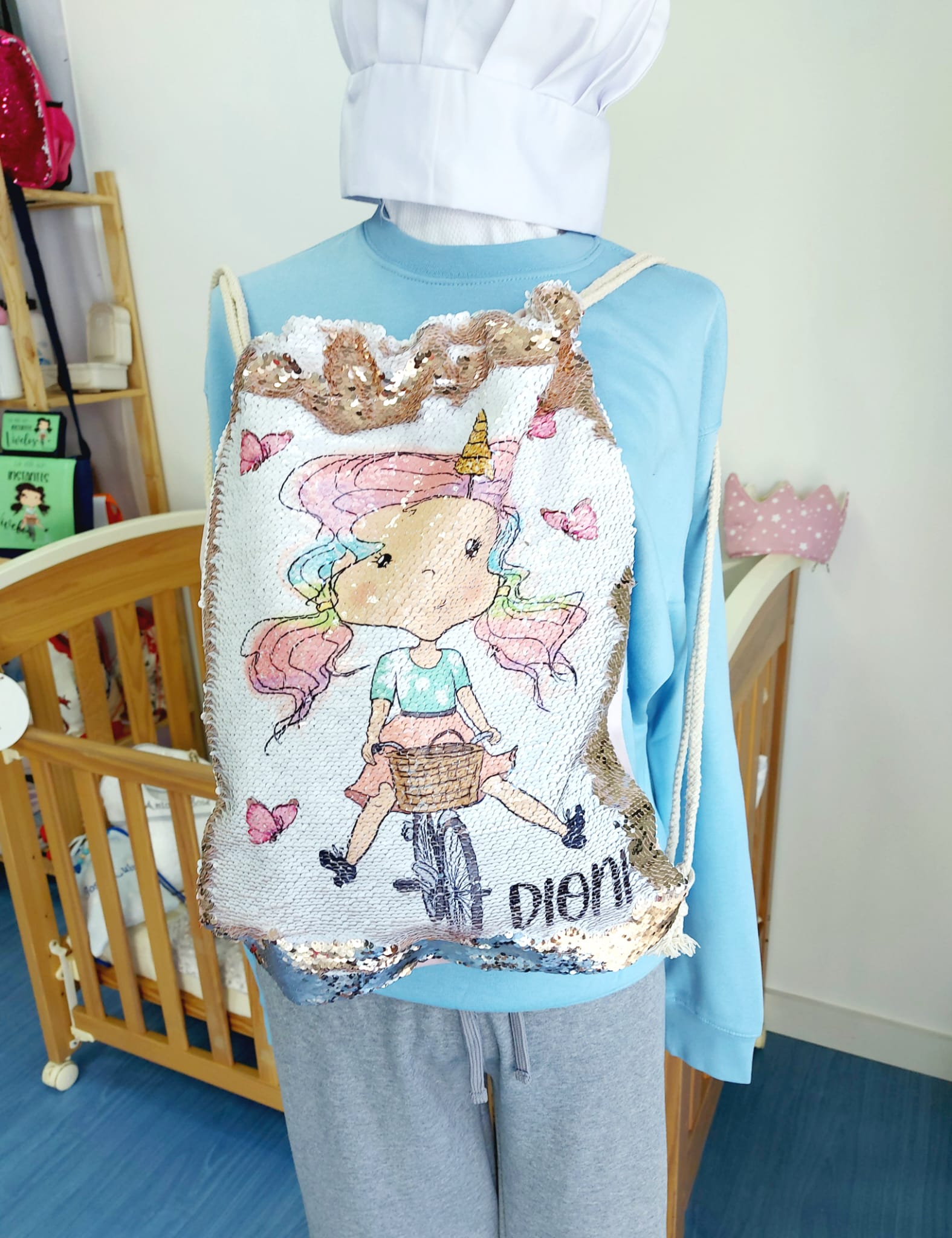 Mochila lentejuelas doradas