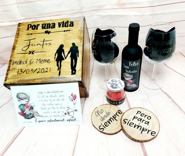 Pack copas en caja de madera