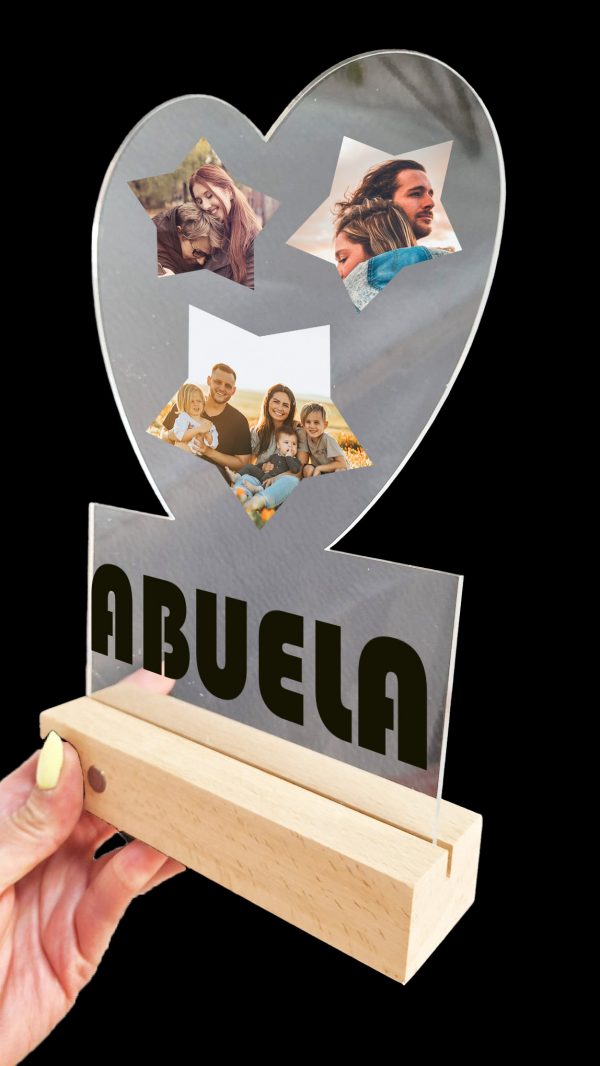 Portafotos de metacrilato + base de madera con luz Abuela