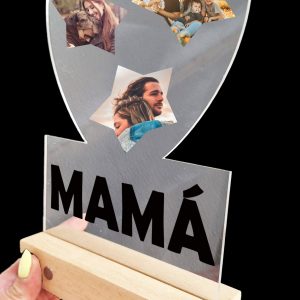 Portafotos de metacrilato + base de madera con luz Mamá