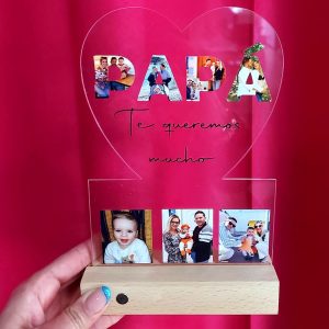 Portafotos de metacrilato + base de madera con luz Papá