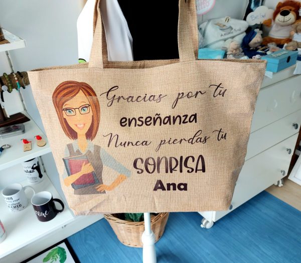 Bolso lino con neceser. Nunca pierdas la sonrisa