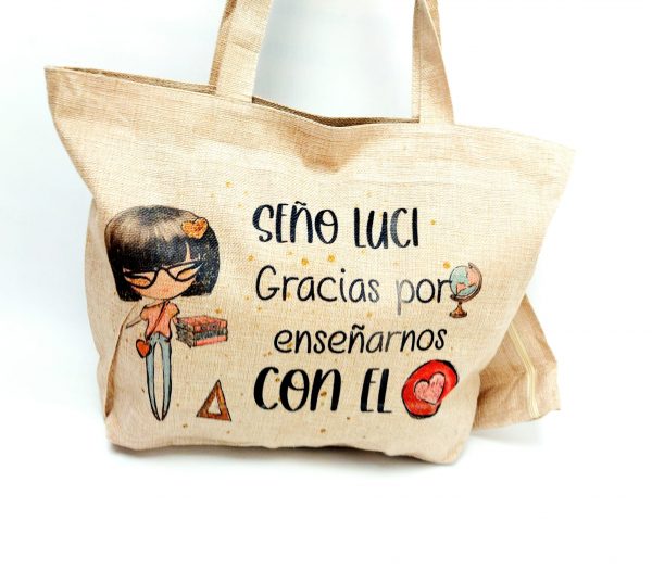Bolso lino con neceser. Gracias por enseñarnos con e corazón - Imagen 3