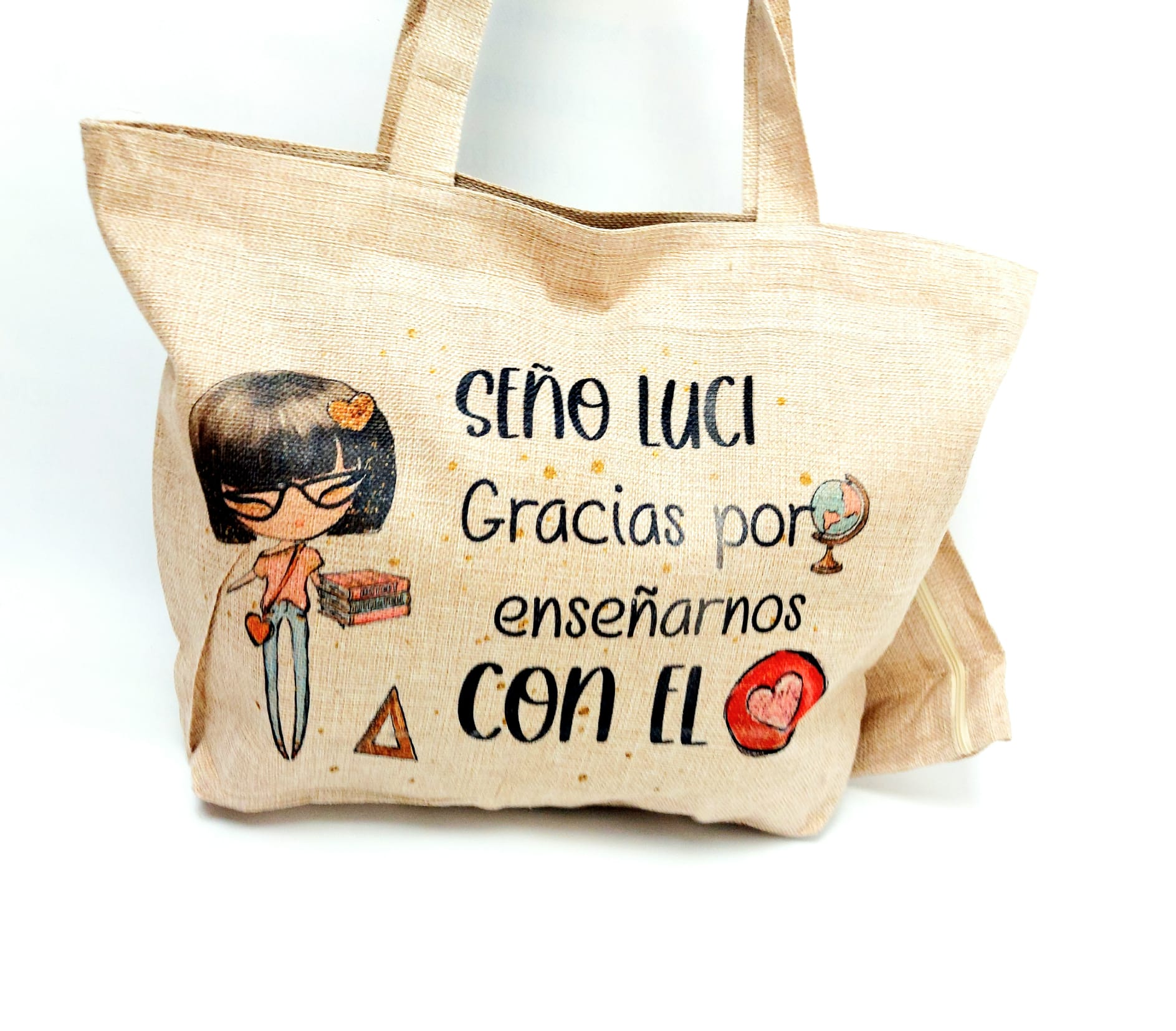 Bolso lino con neceser. Gracias por enseñarnos con e corazón - Imagen 3