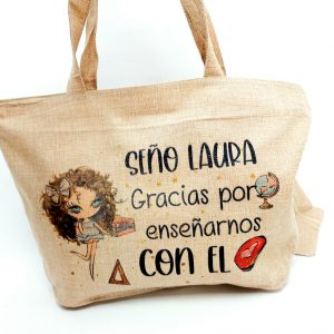 Bolso lino con neceser. Gracias por enseñarnos con e corazón