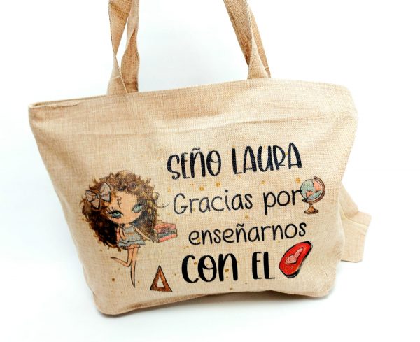 Bolso lino con neceser. Gracias por enseñarnos con e corazón