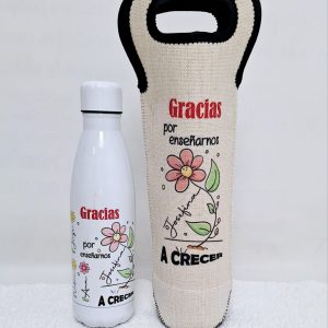 Botella + bolsa lino flores