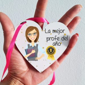 Colgante corazón madera mejor profe