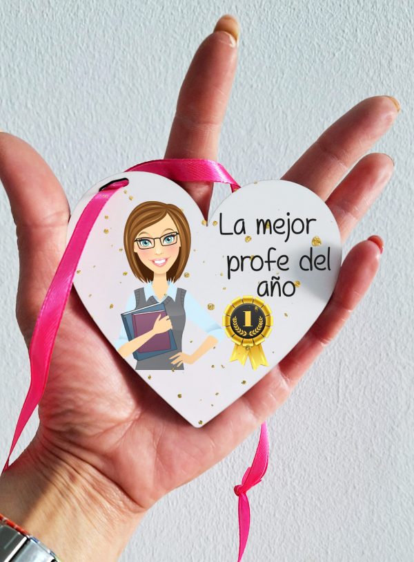 Colgante corazón madera mejor profe