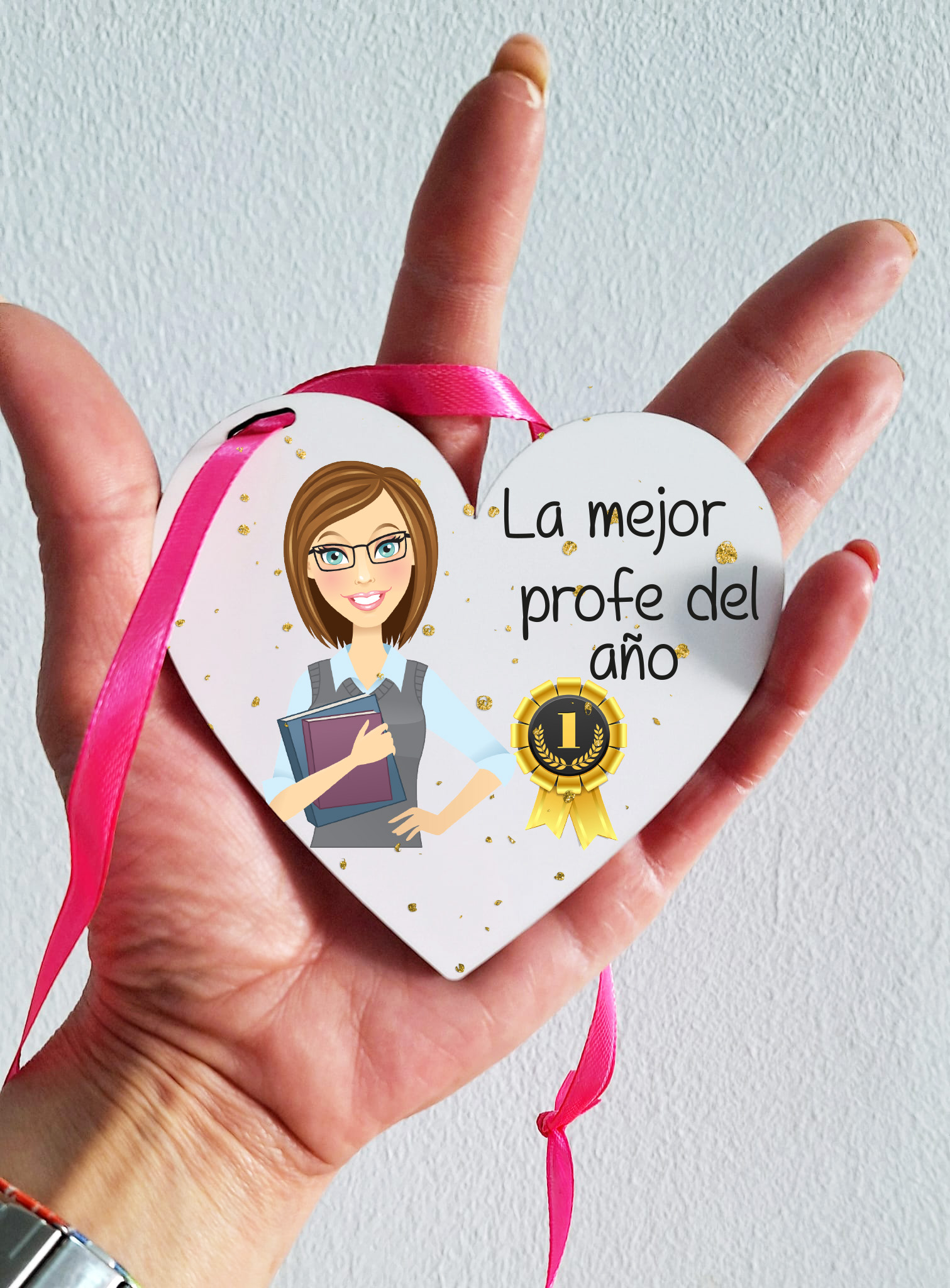 Colgante corazón madera mejor profe