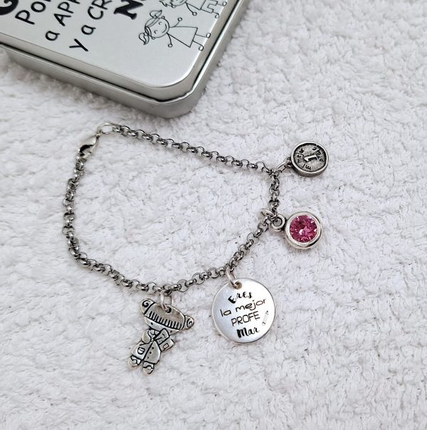 Pulsera abalorios + chapa grabada seño - Imagen 2