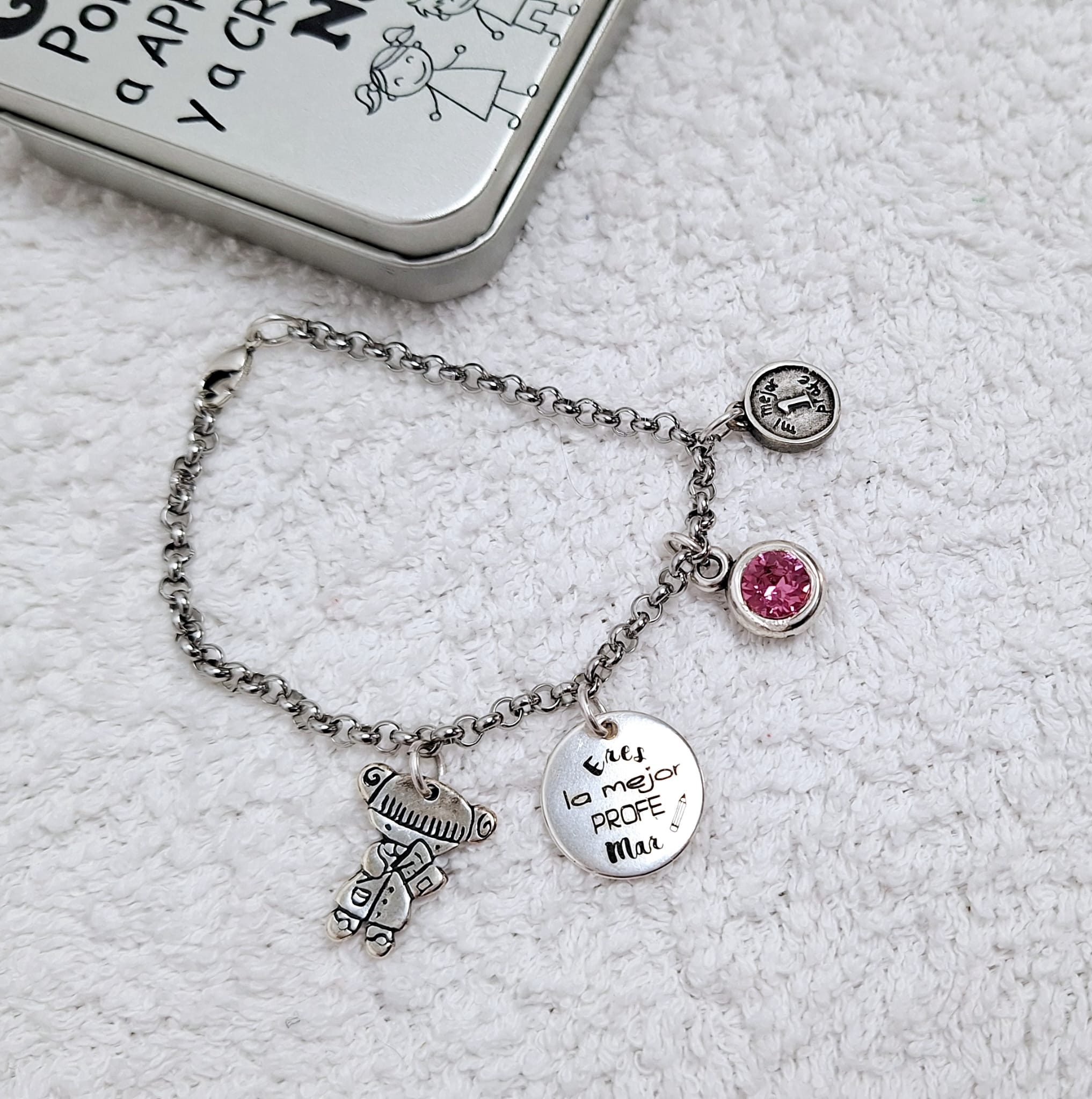 Pulsera abalorios + chapa grabada seño - Imagen 2