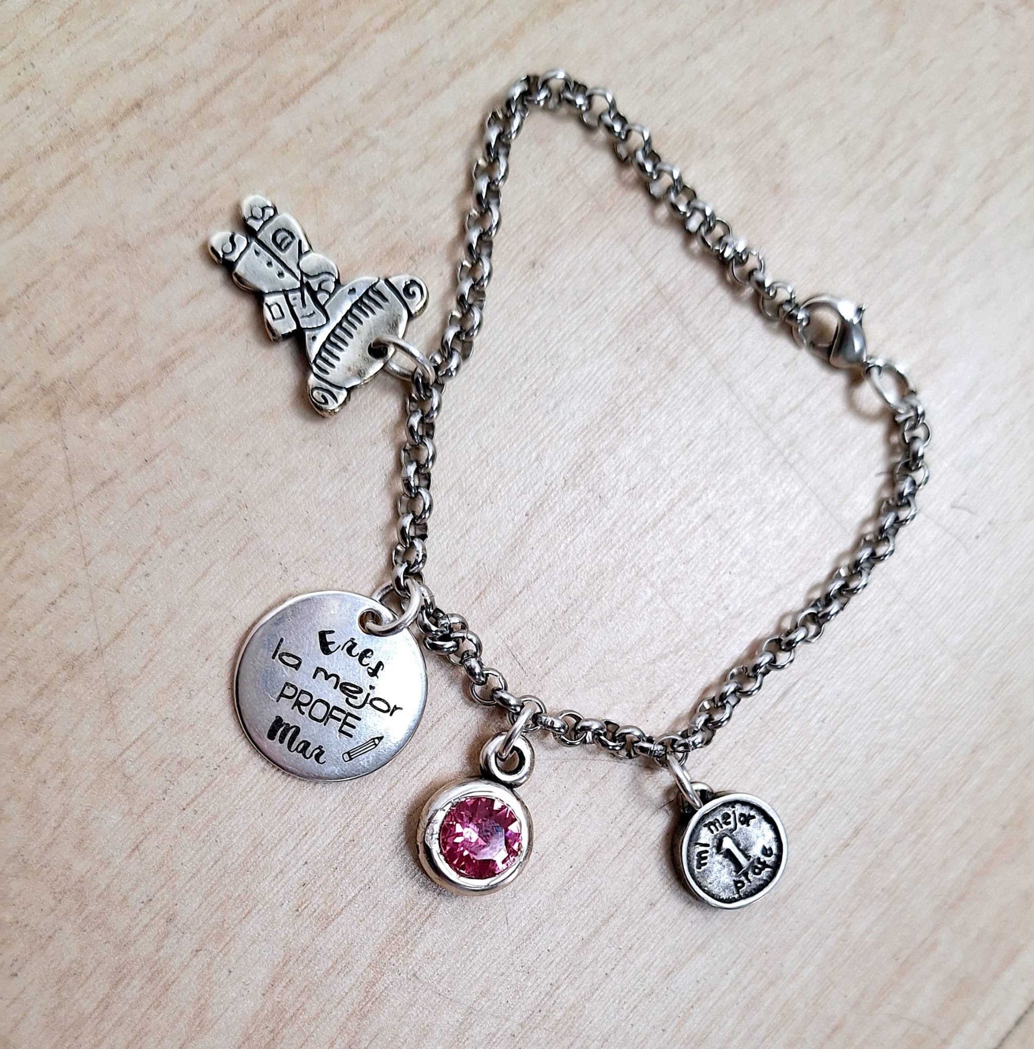 Pulsera abalorios + chapa grabada seño - Imagen 3