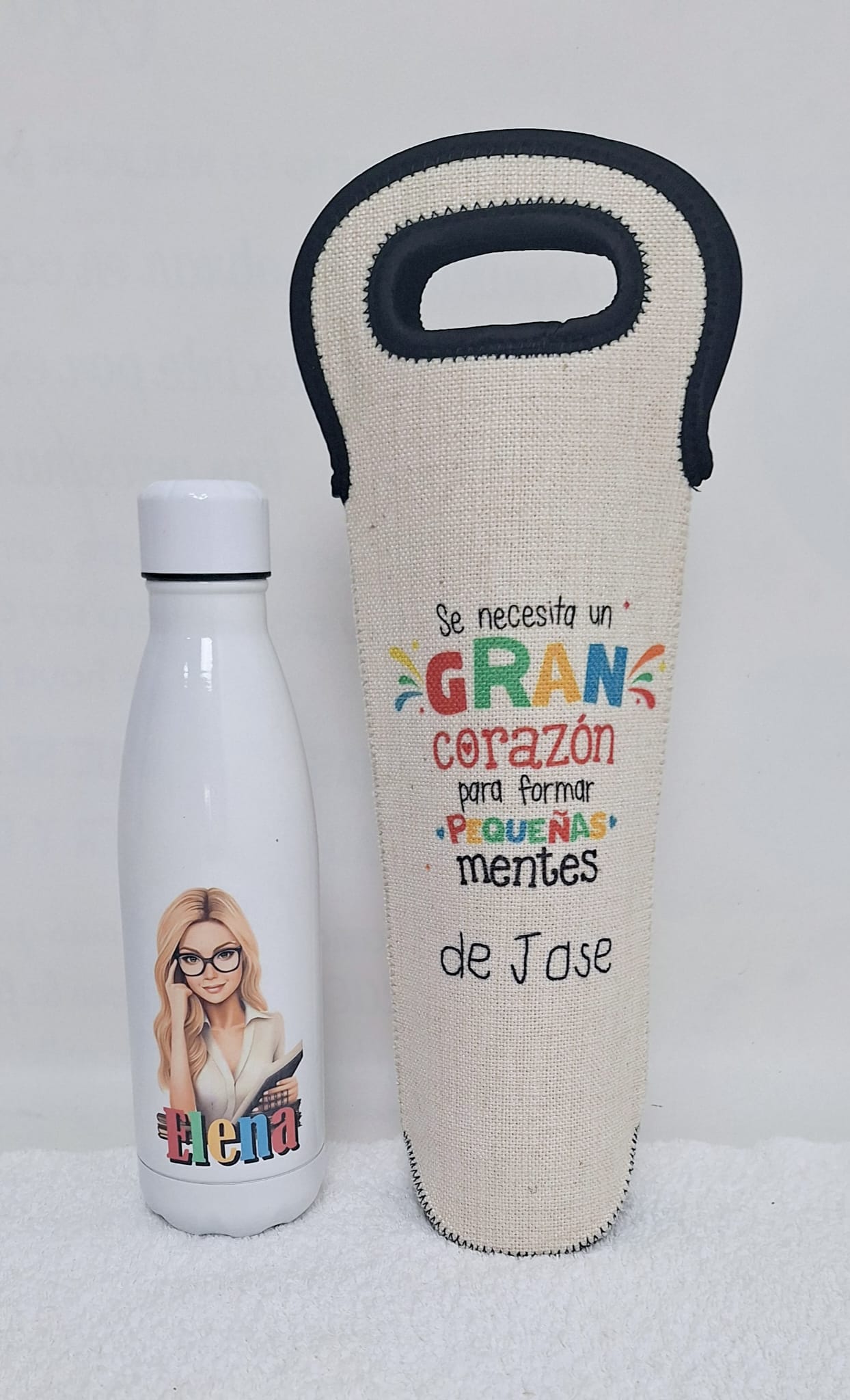 Botella + bolsa lino pequeñas mentes - Imagen 2