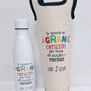 Botella + bolsa lino pequeñas mentes