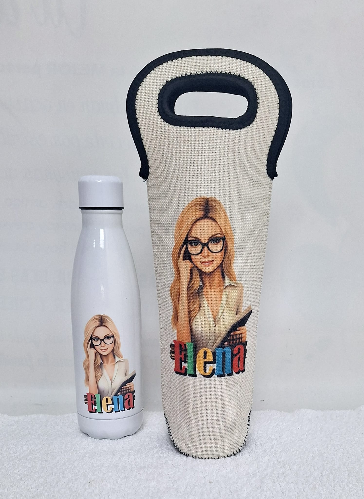 Botella + bolsa lino pequeñas mentes - Imagen 3