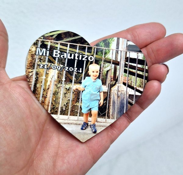 Imán corazón Madera bautizo. - Imagen 8