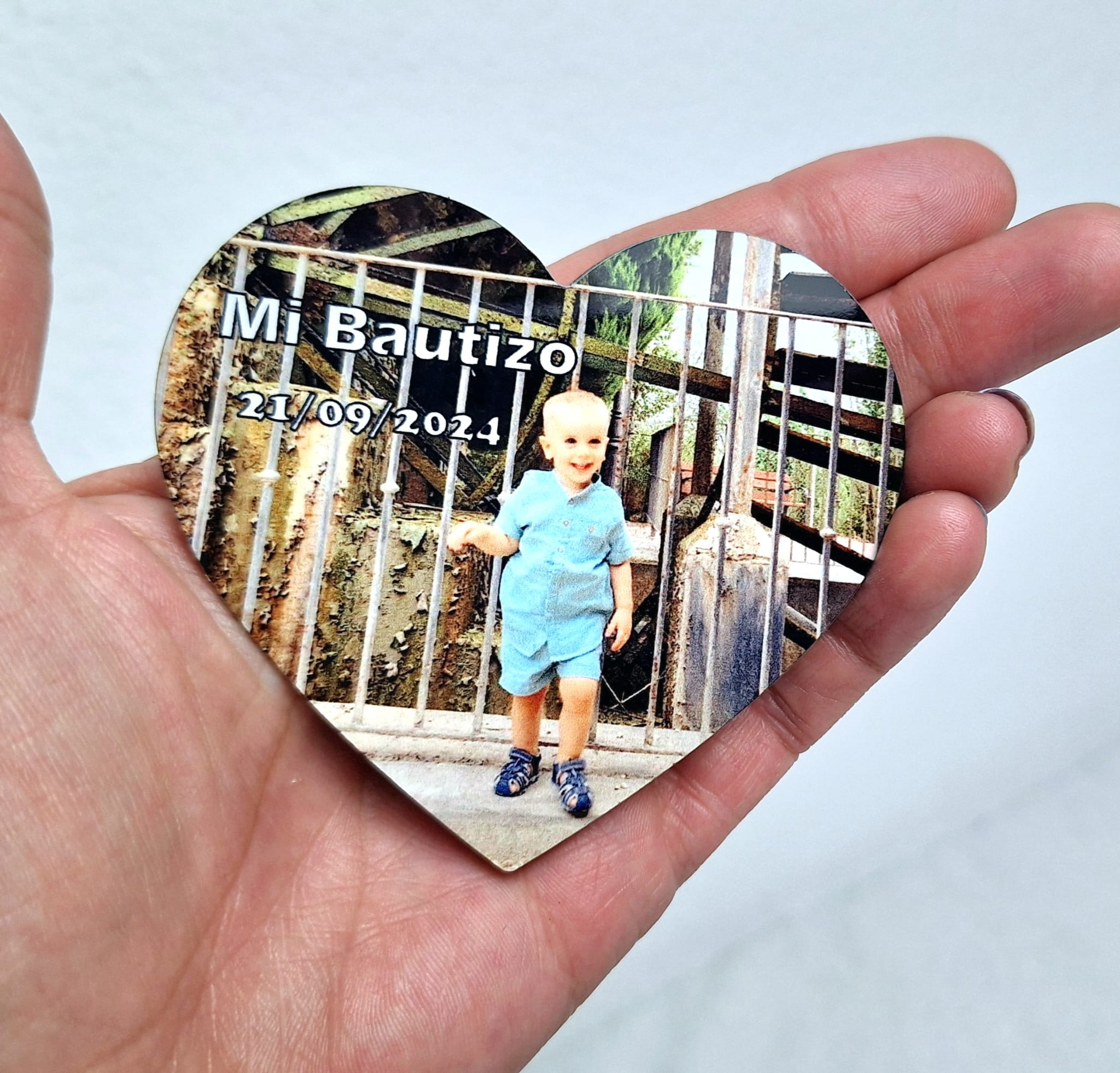 Imán corazón Madera bautizo. - Imagen 8