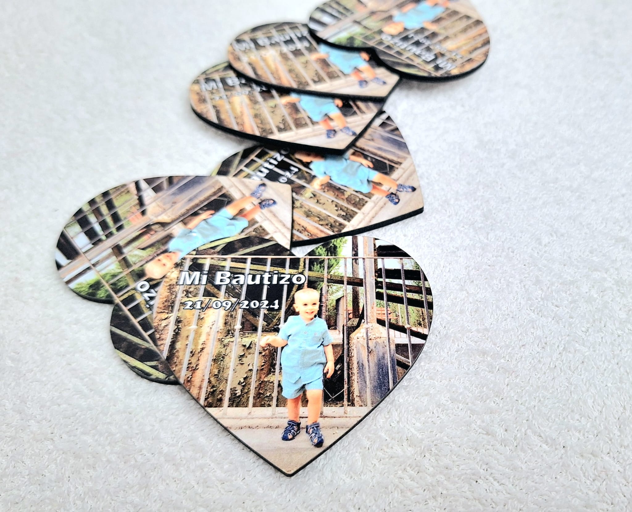 Imán corazón Madera bautizo. - Imagen 7
